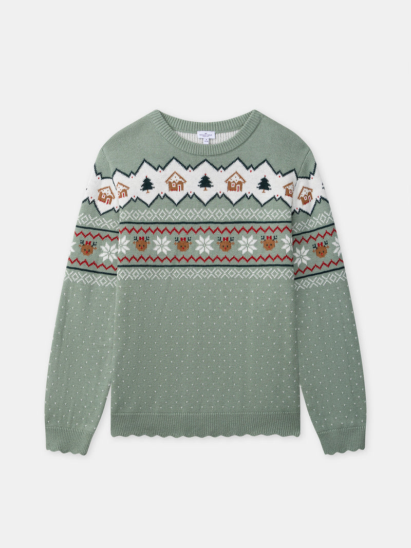 Pull de noël vert sauge Femme