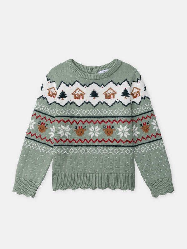 Pullover de Natal verde sálvia para meninas