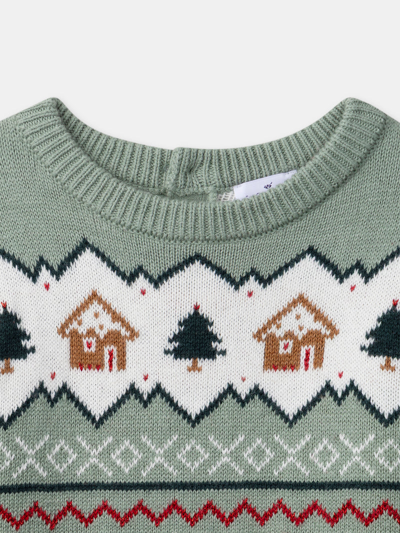 Pull de noël vert sauge Fille