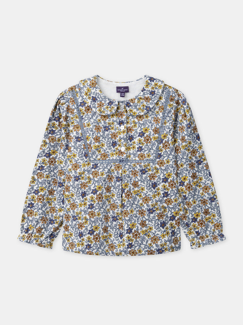 Blusa para meninas com colarinho estilo Peter Pan e estampa floral