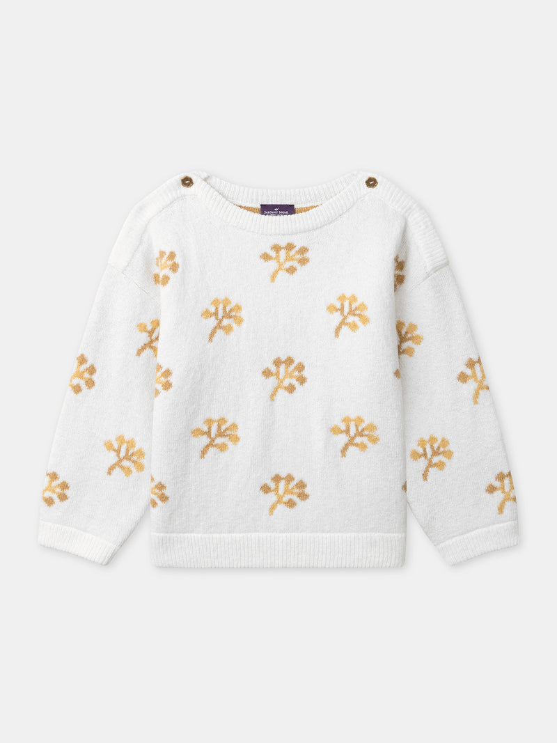 Pullover creme com padrão de flores amarelas para menina
