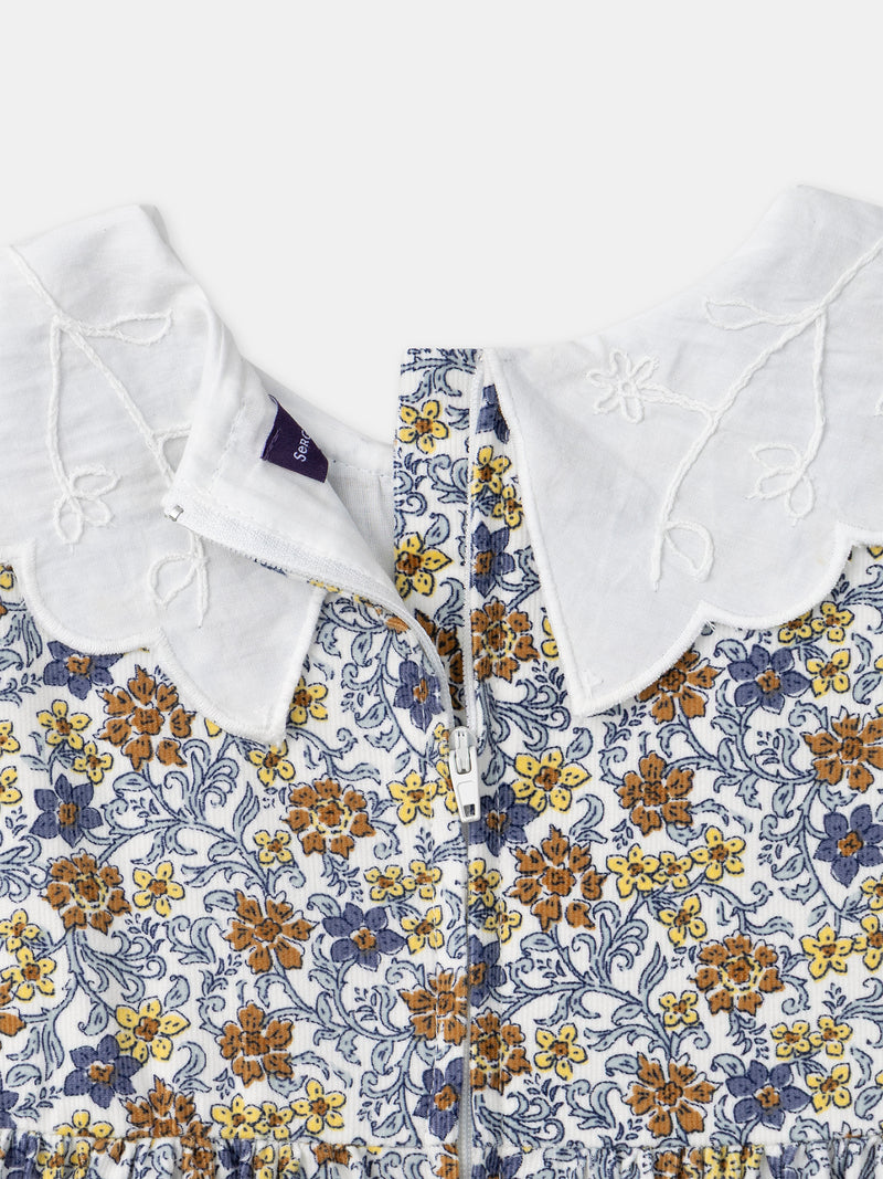 Vestido estampado com flores e colarinho de pétalo branco para meninas