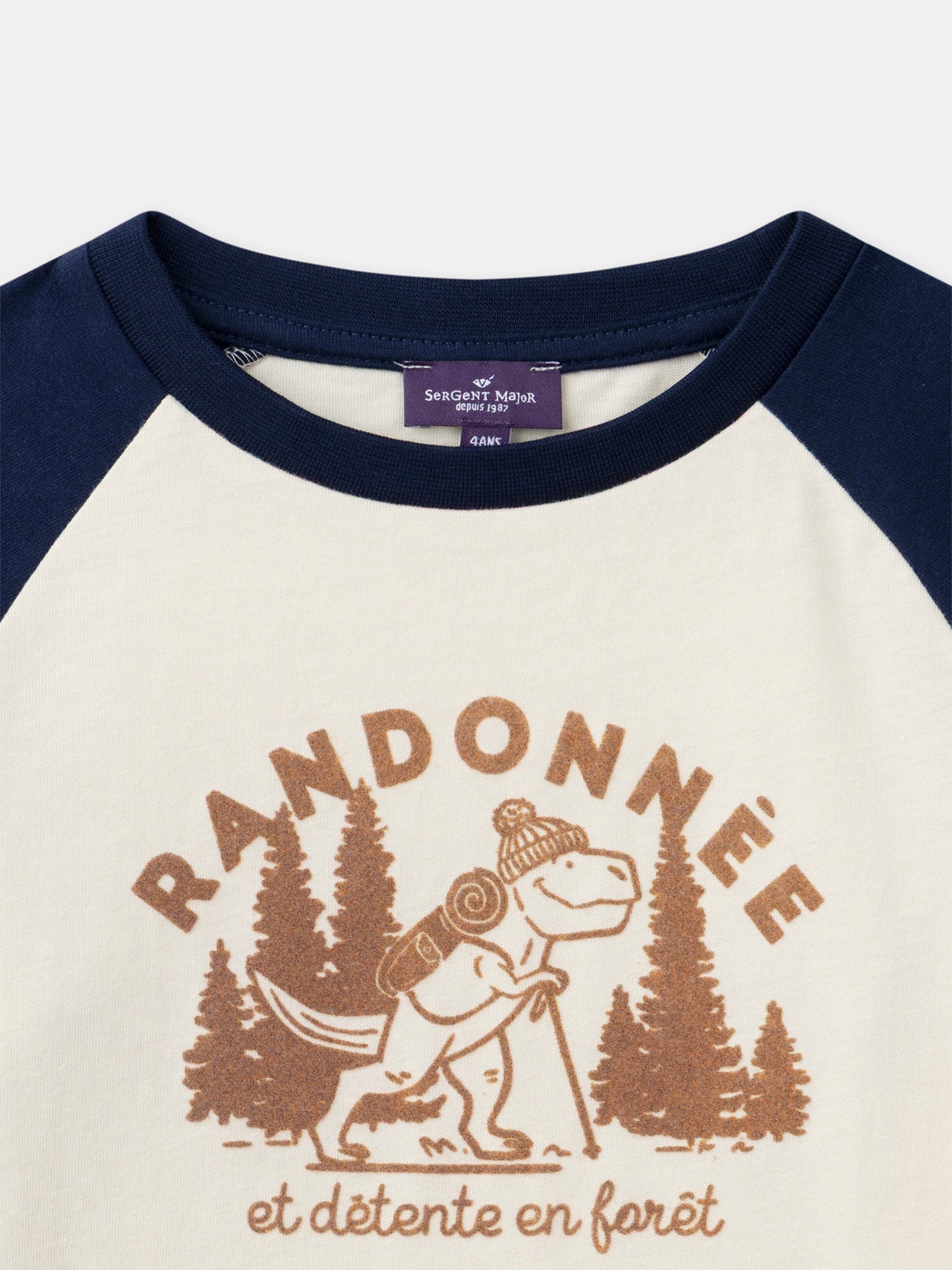 T-shirt de mangas longas azul e ecru com estampado de dinossauros para rapazes