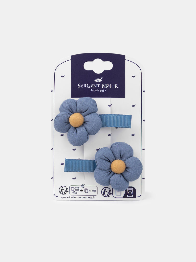 2 ganchos de cabelo azuis com flores para meninas