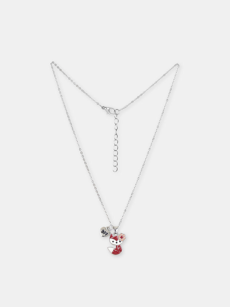 2 Colliers argentés pendentifs renards Fille