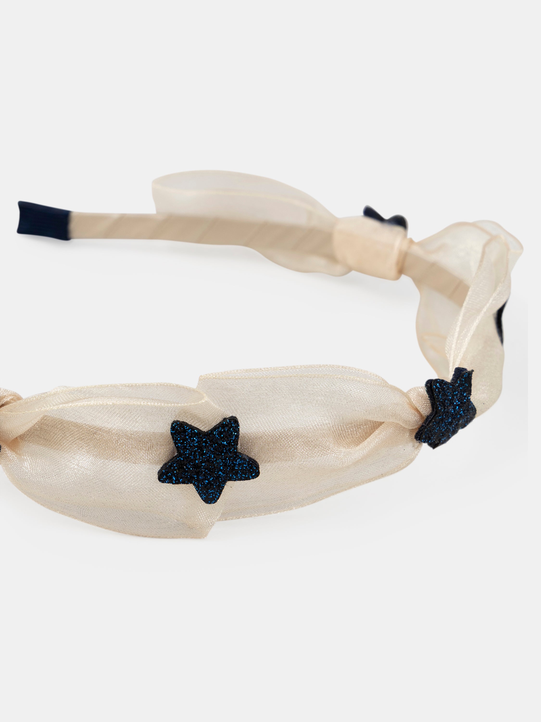Fita Bege em Tule com Estrela Brilhante para Meninas