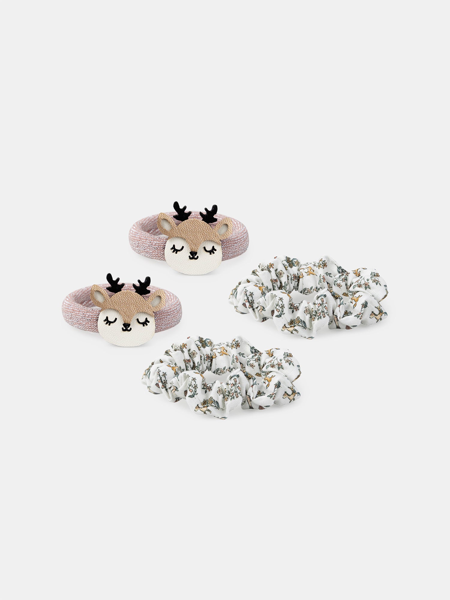 Conjunto de 2 pares de elásticos de cabelo com cabeça de veado ou estampado floral para meninas