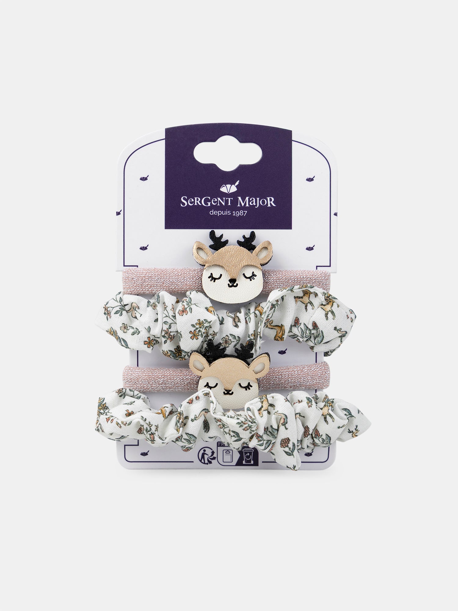 Conjunto de 2 pares de elásticos de cabelo com cabeça de veado ou estampado floral para meninas