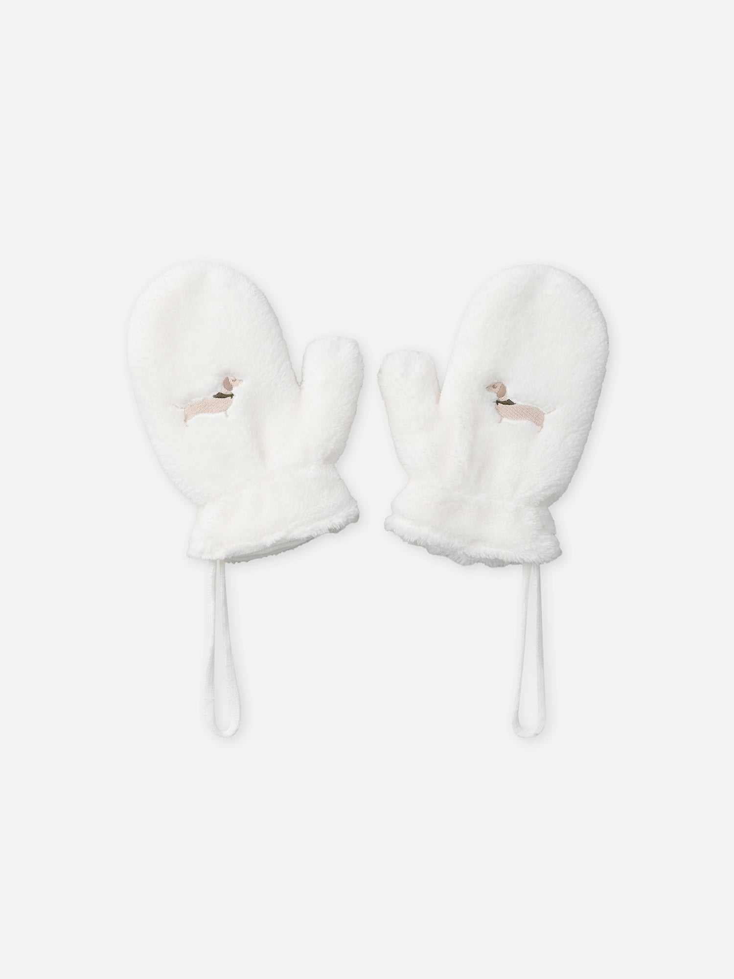 Gants blanc à broderie chien Fille