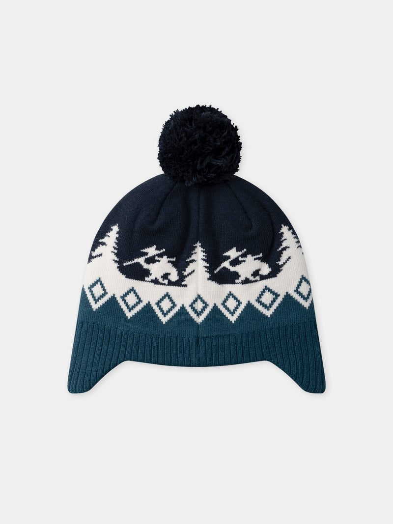 Gorro com pompom e padrão jacquard para menino