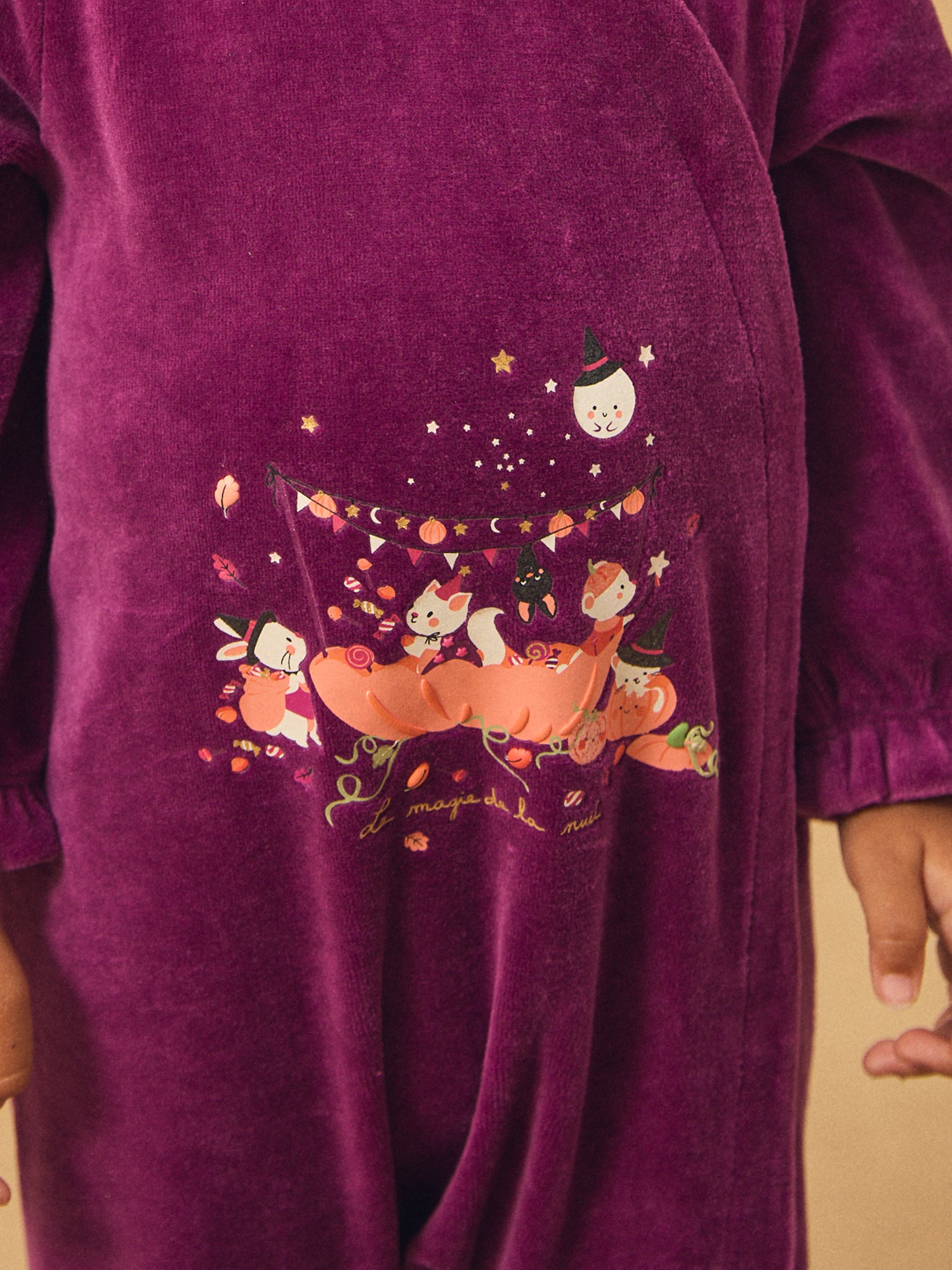 Macacão roxo em veludo + Boné de abóbora para Menina Bebê
