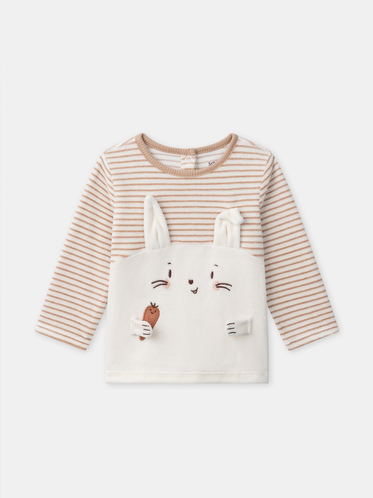 Pijama ecru com riscas e coelho para Bebé Rapaz
