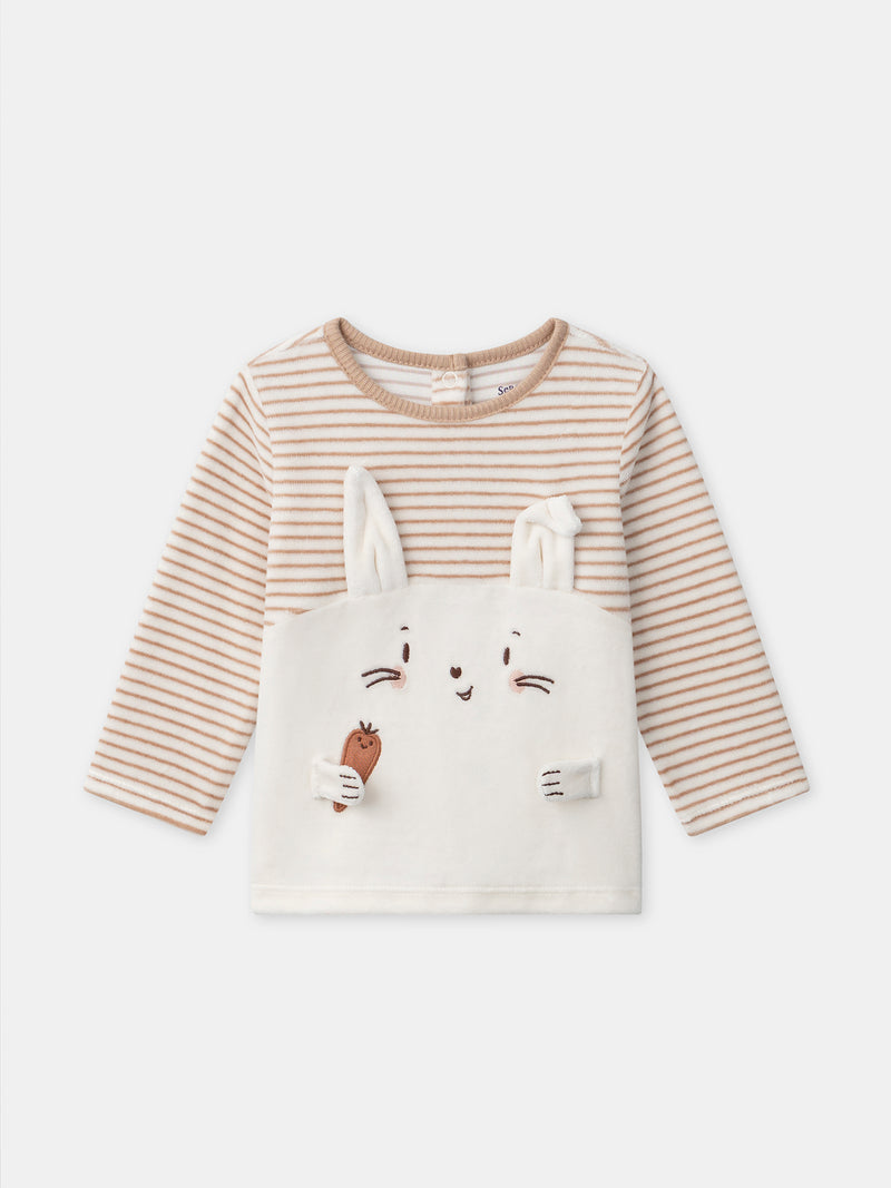 Pijama riscas em marfim e coelho para menino bebé