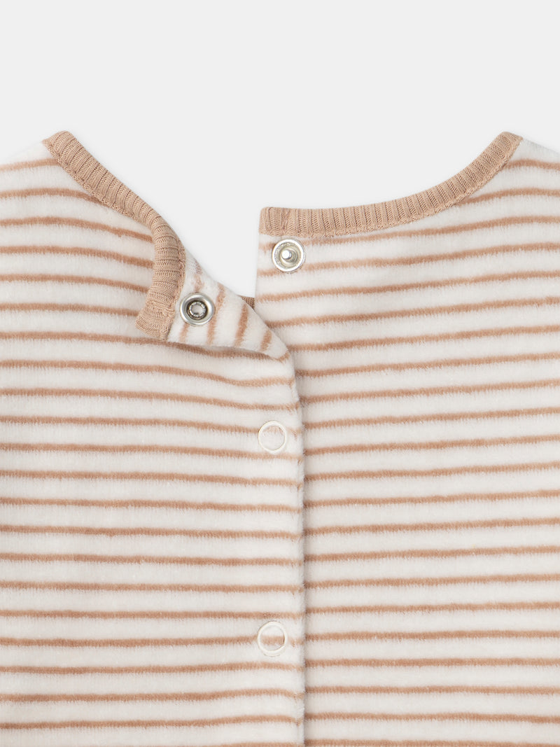 Pijama riscas em marfim e coelho para menino bebé