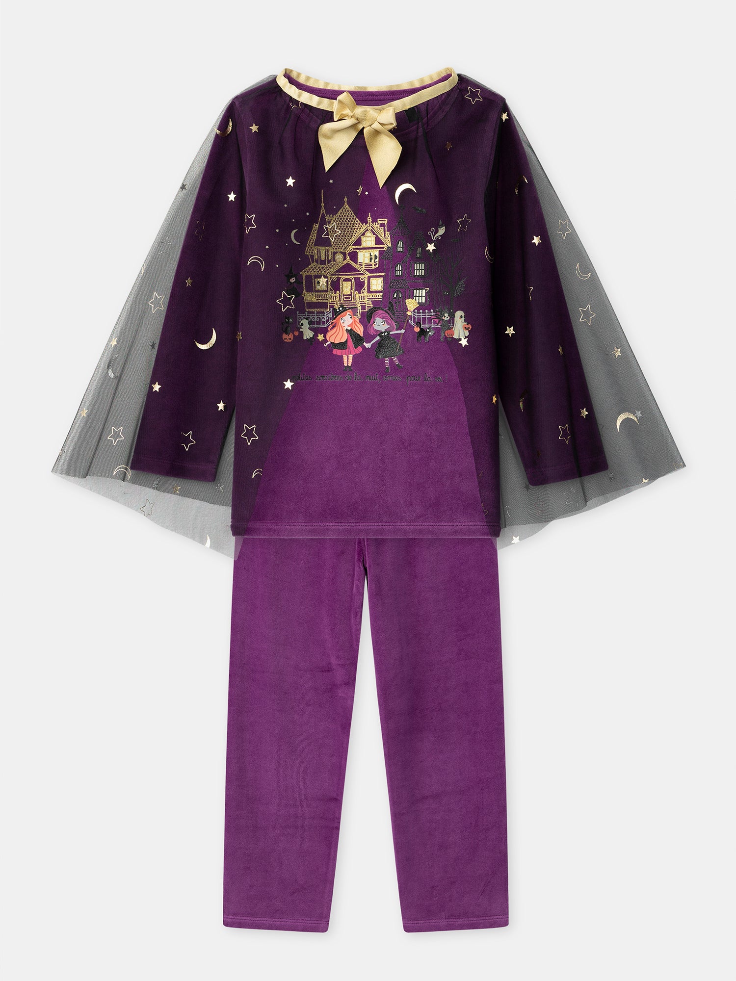 Pijama roxo em veludo + Capa para Menina