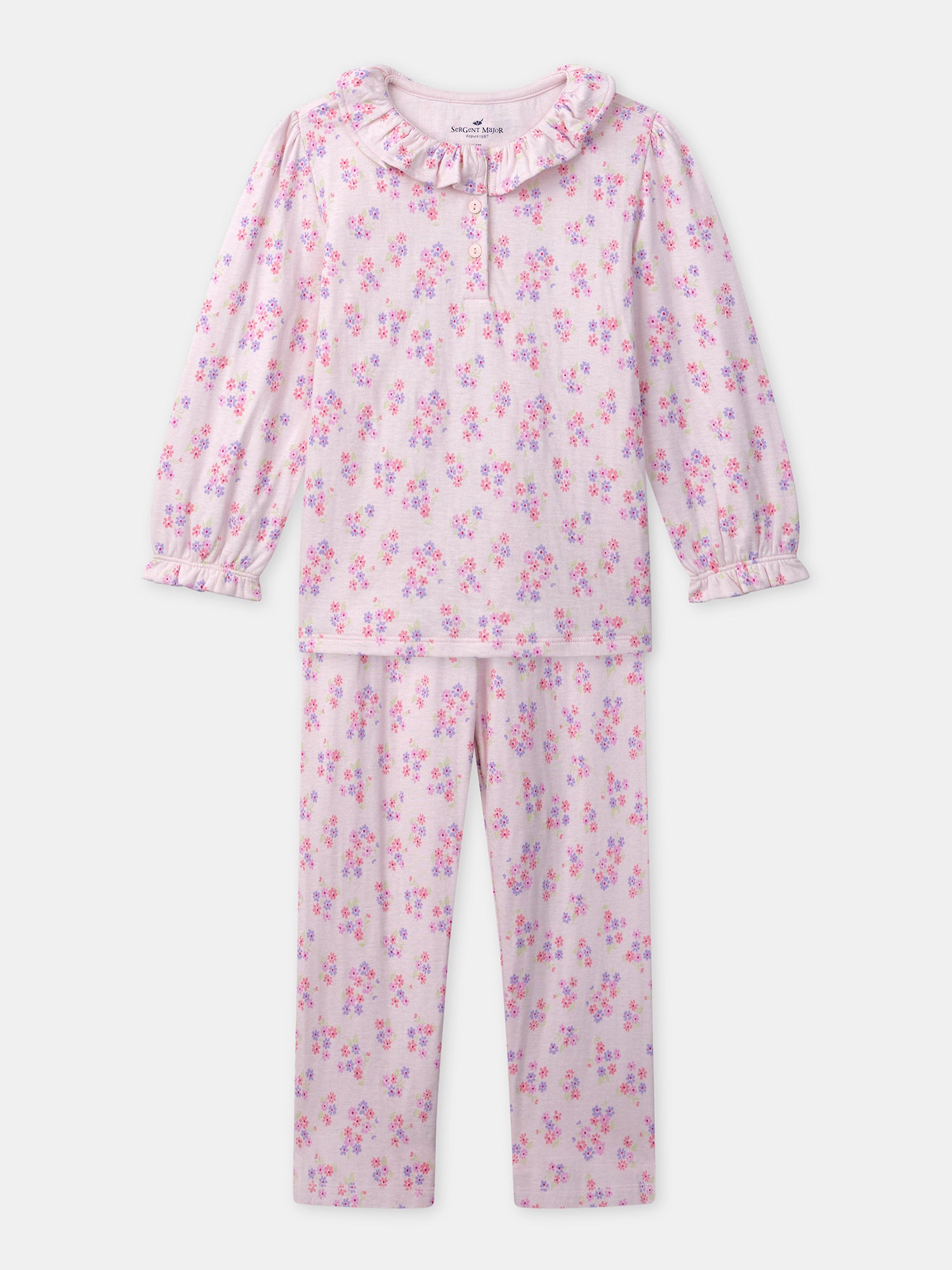 Pijama Rosa Impresso Floral Menina