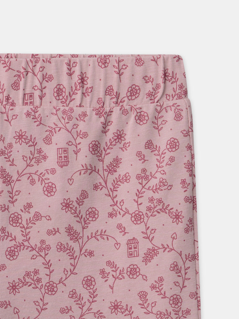 Pijama rosa escuro de veludo com estampado floral para meninas