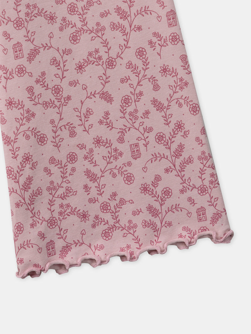 Pijama rosa escuro de veludo com estampado floral para meninas