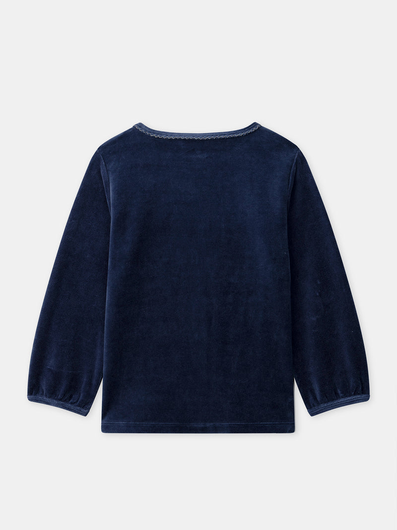 Pyjama bleu nuit en velours imprimé tour Eiffel Fille