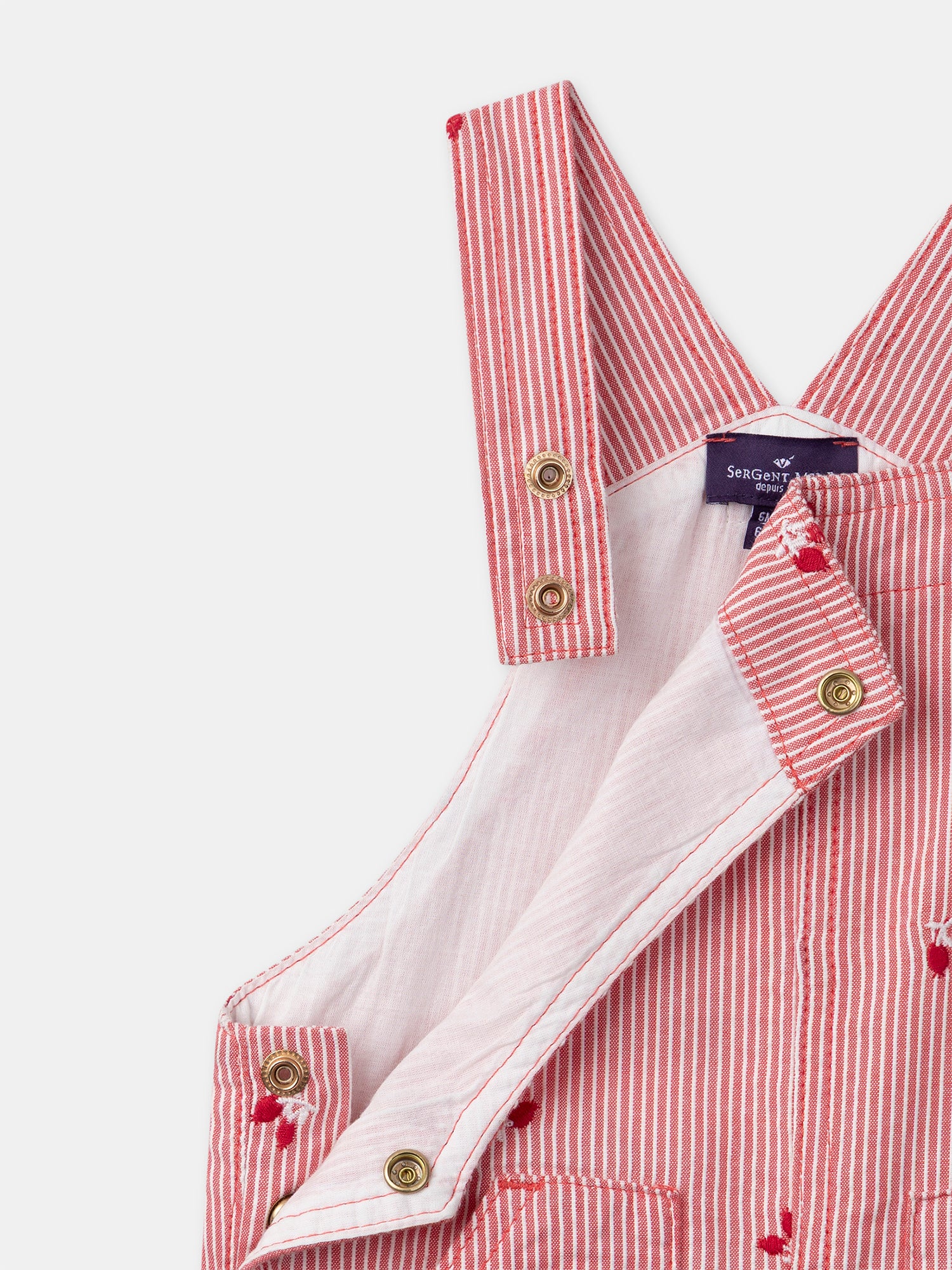 Salopete às riscas vermelhas com bordados de bagas para bebés meninas