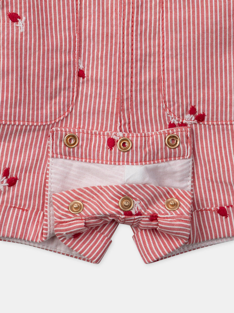 Salopete às riscas vermelhas com bordados de bagas para bebés meninas