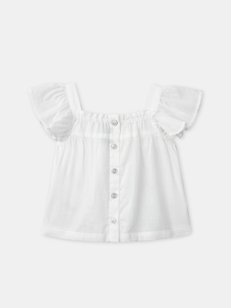 Blusa Ecru com Bordados de Flores para Bebé Menina