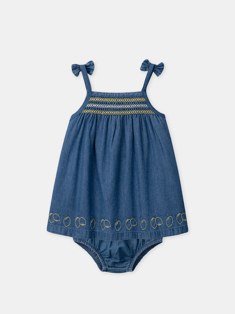 Vestido de denim com bordados de limão para Bebé Mulher