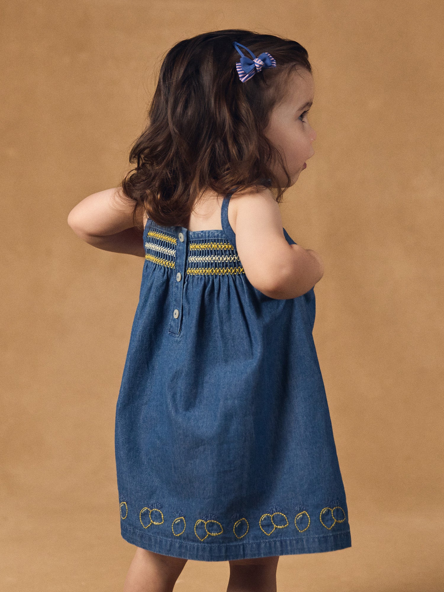 Vestido de denim com bordados de limão para Bebé Mulher