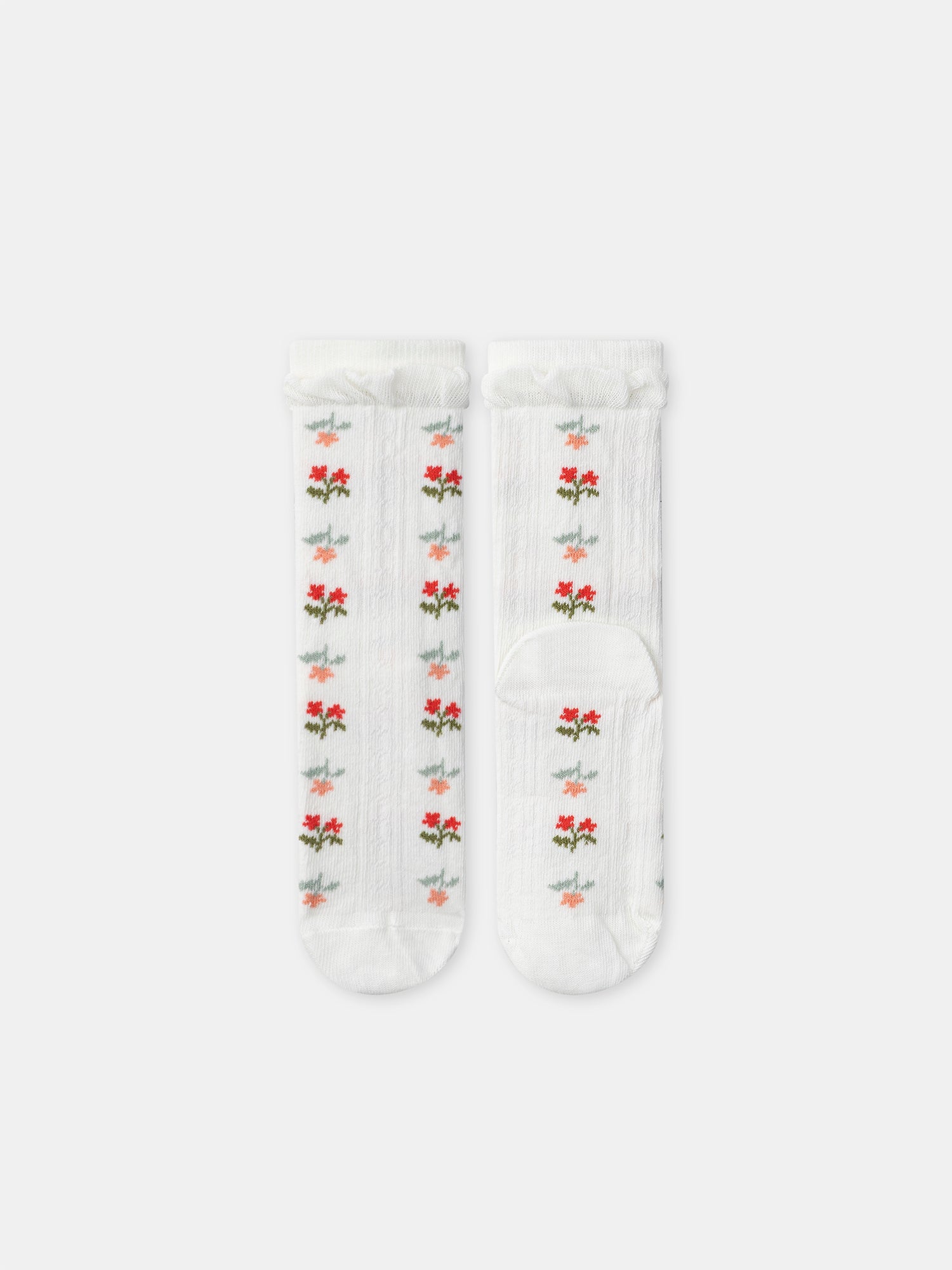 Chaussette écrue à fleurs et volants Fille