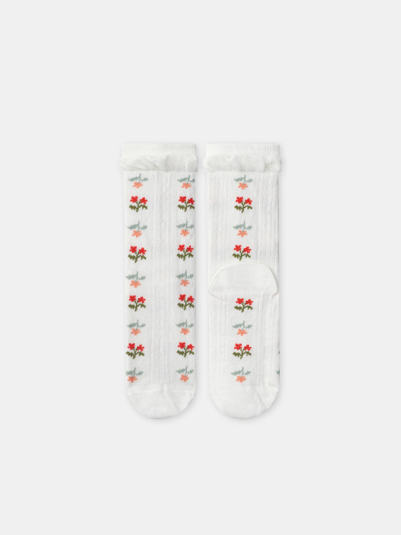 Chaussette écrue à fleurs et volants Fille