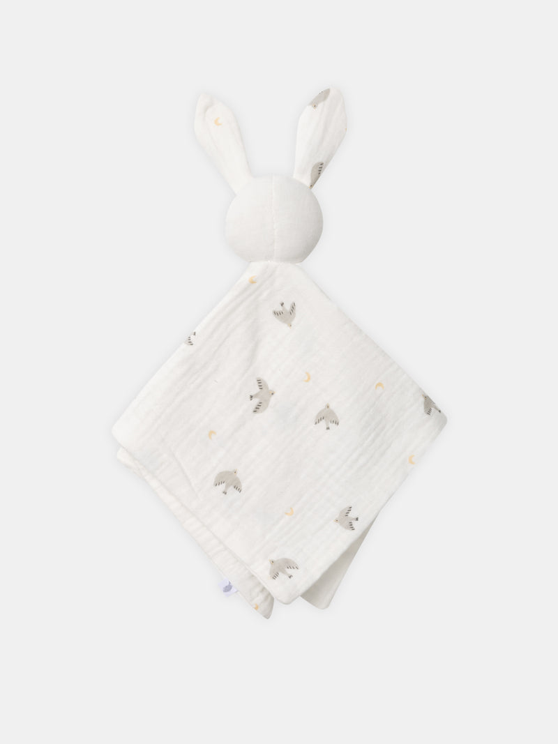 Doudou Coelho Creme Impresso com Pássaros para Nascimento Unisex