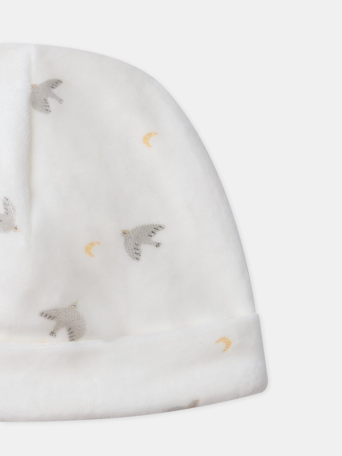 Macaquinho + gorro ecru impresso com pássaros e luas Nascimento Misturado