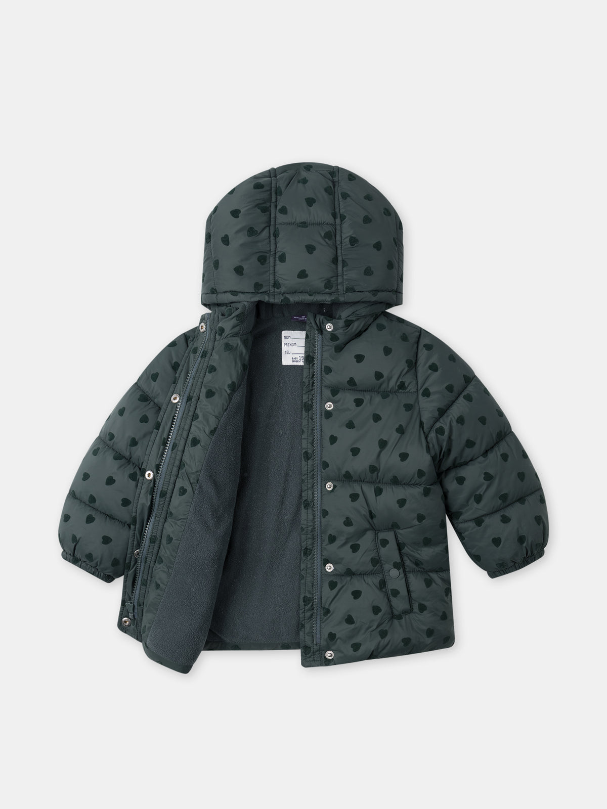 Doudoune verde escuro com estampado de coração Bebé Menina