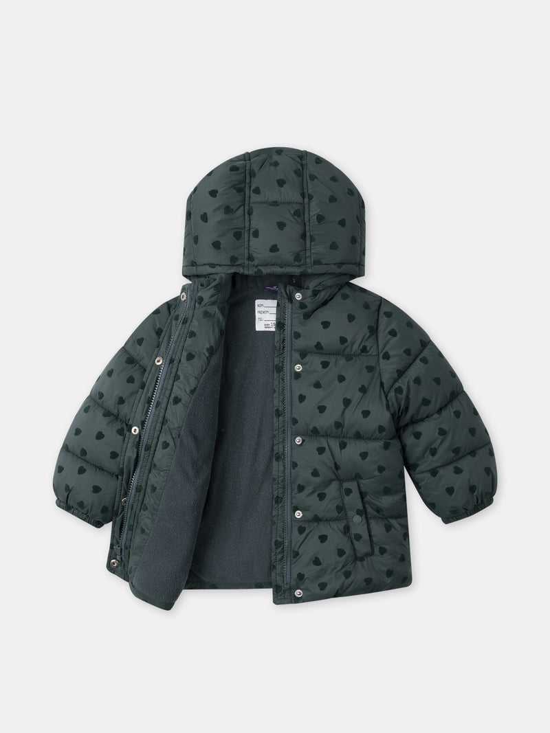 Doudoune verde escuro com estampado de coração Bebé Menina