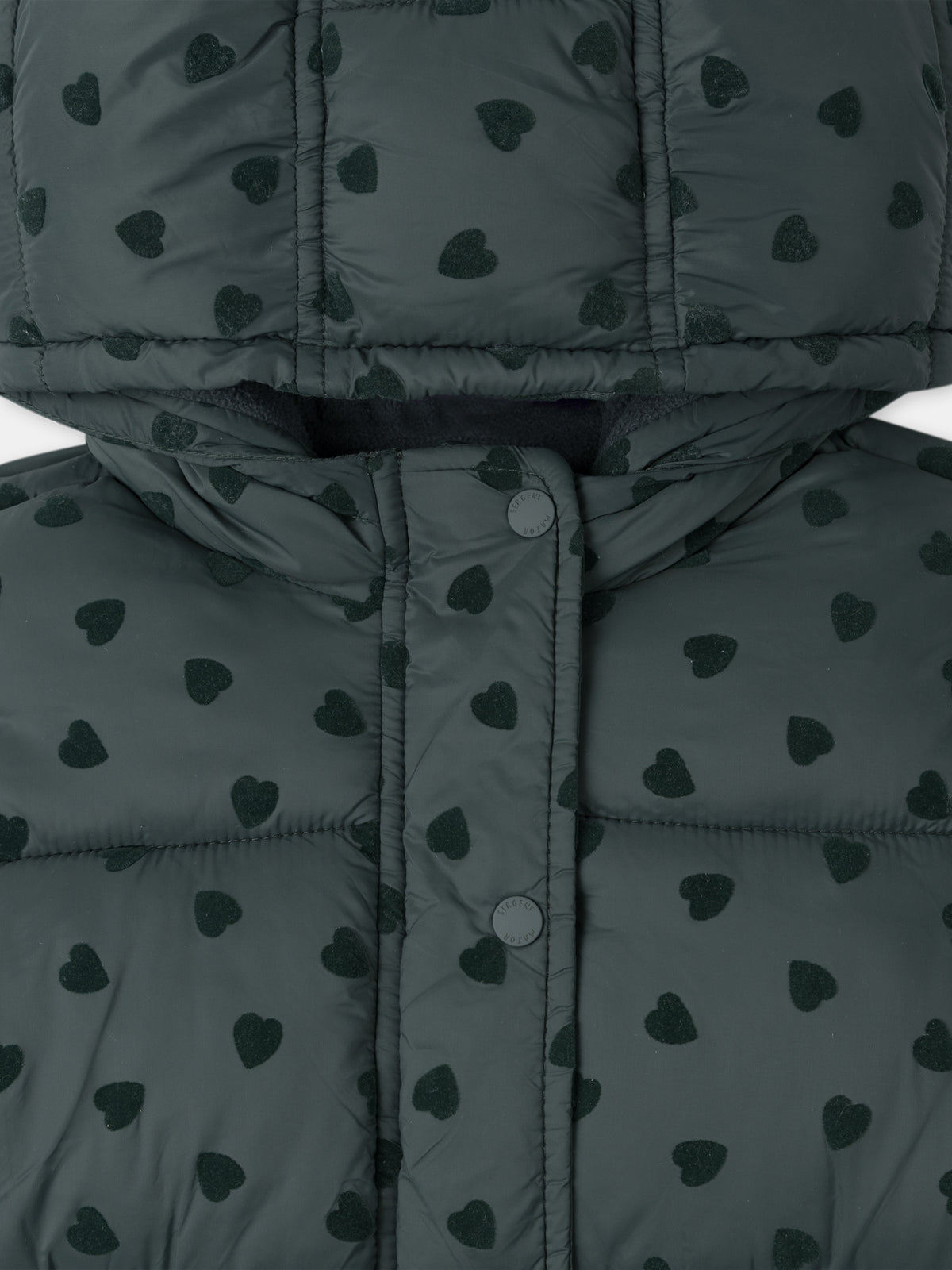 Doudoune verde escuro com estampado de coração Bebé Menina