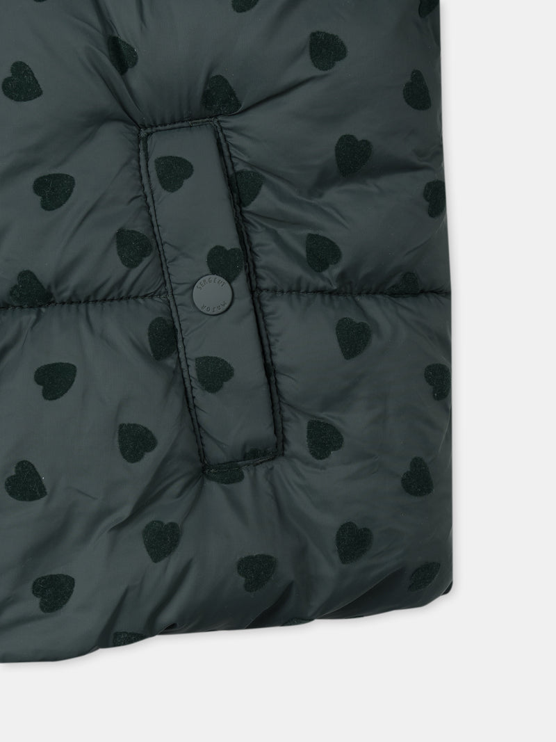 Doudoune verde escuro com estampado de coração Bebé Menina