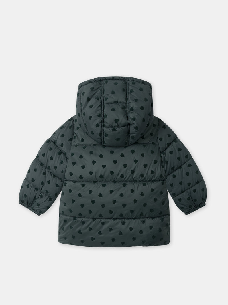 Doudoune verde escuro com estampado de coração Bebé Menina