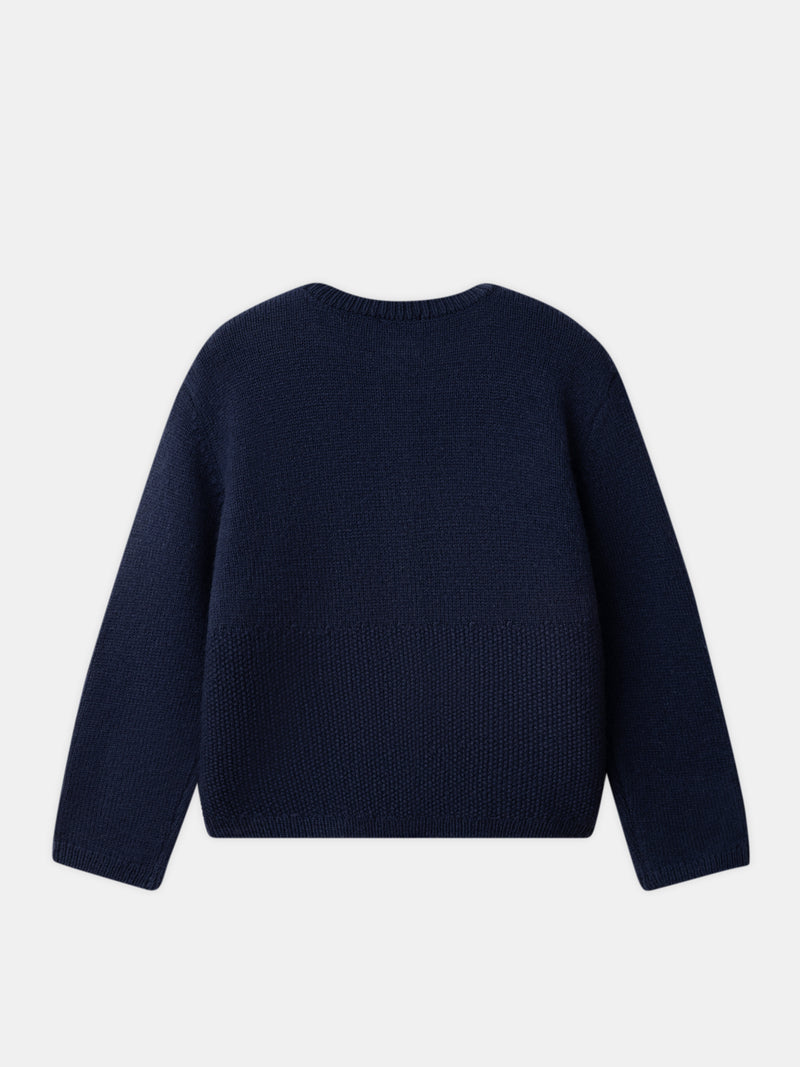 Cardigan azul marinho com bordados de margaridas para meninas