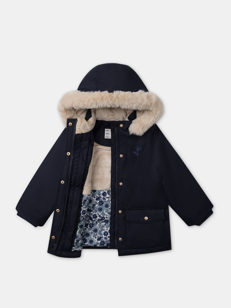 Parka 3 em 1 azul marinho com brilho para meninas