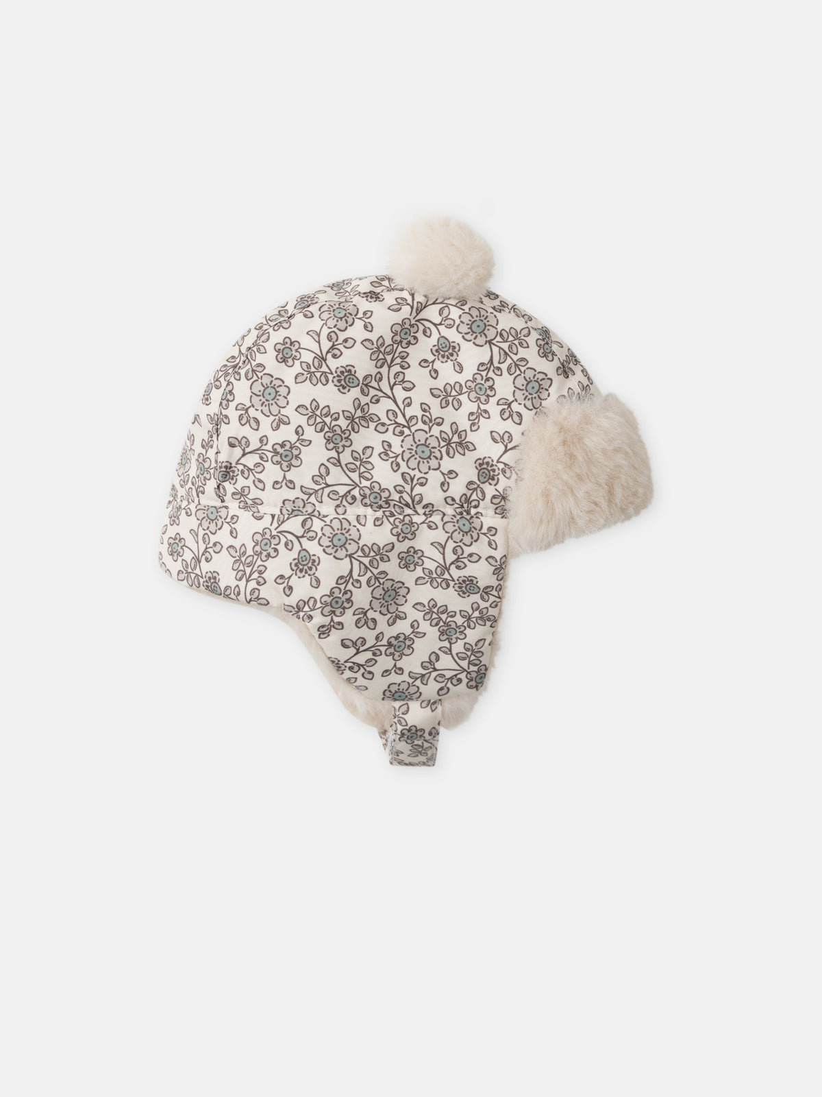 Chapéu-de-pompom-imprimido-floral-Bebé-Mulher