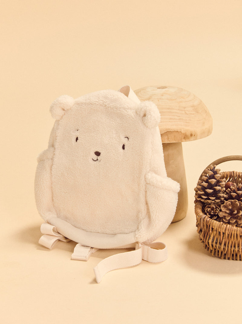 Mochila ecru com cara de urso e orelhas 3D Bebé Menino