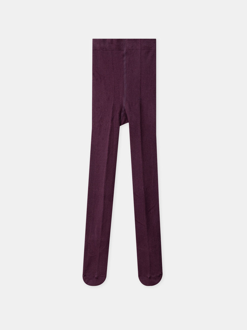 Collants bordeaux com efeito falso aberto para meninas