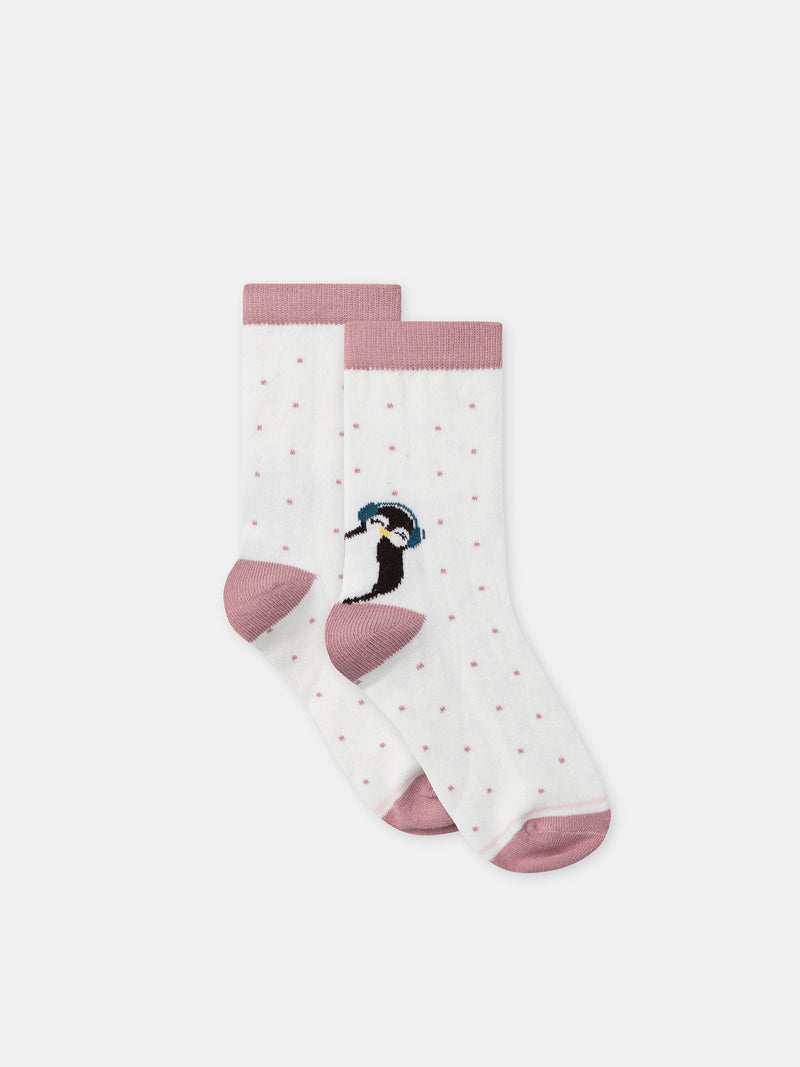 Conjunto de 5 meias rosas pinguins Menina