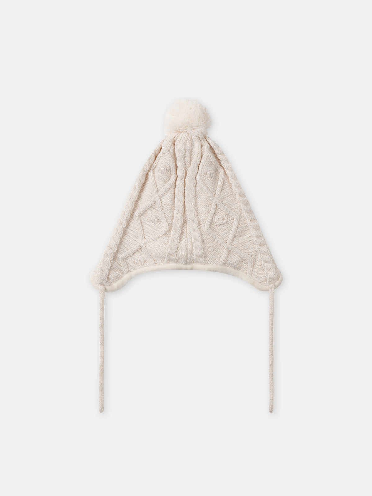 Gorro ecru com cachos e pompom de pelo sintético menina