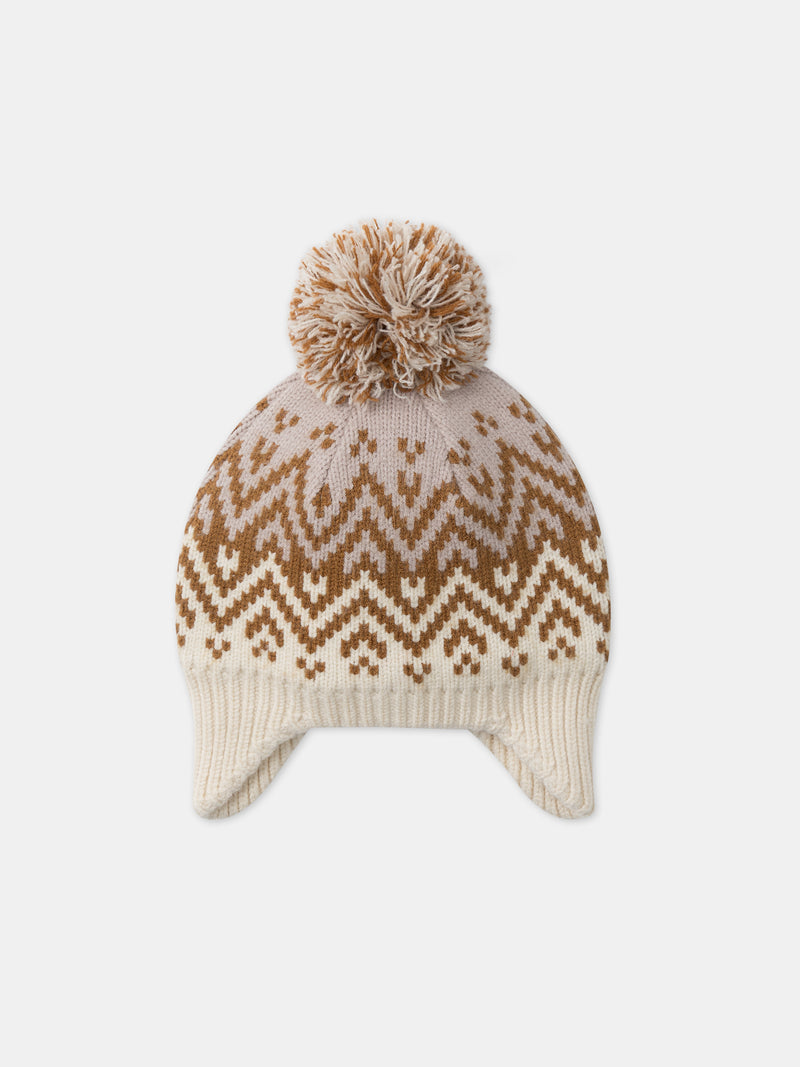 Gorro aquecedor de orelhas ecru e bege com pompom para Meninas