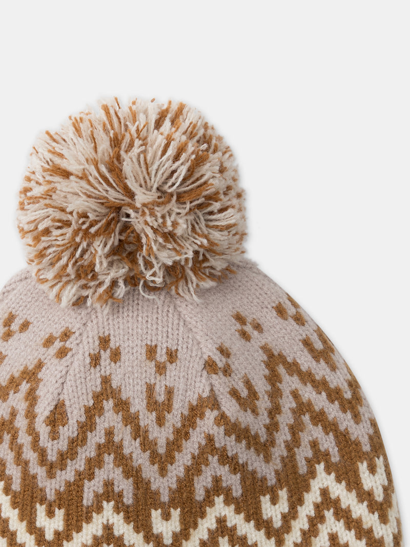 Gorro aquecedor de orelhas ecru e bege com pompom para Meninas