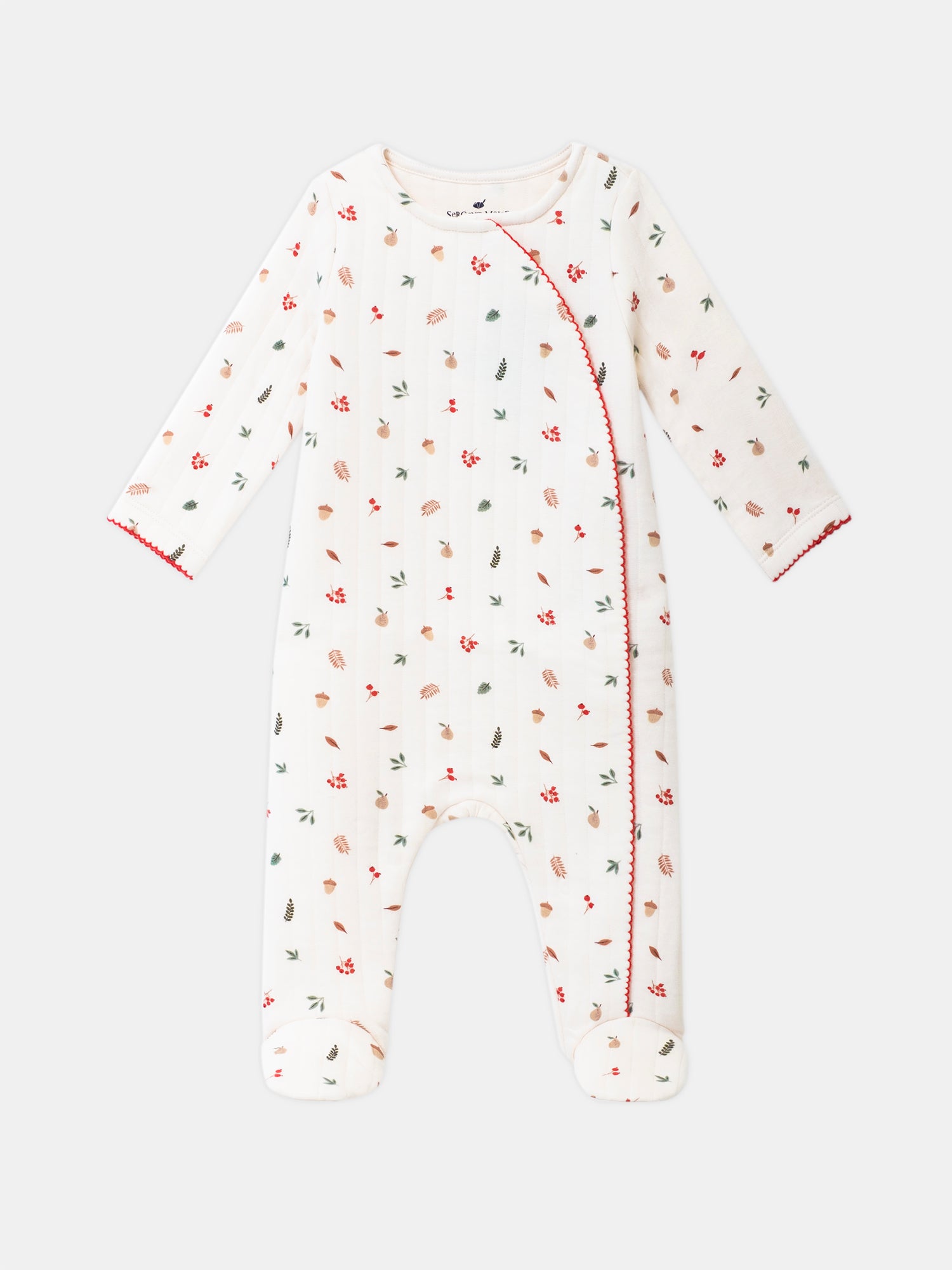 Macacão de Baunilha com Estampado de Folhas e Frutas para Bebé Menina