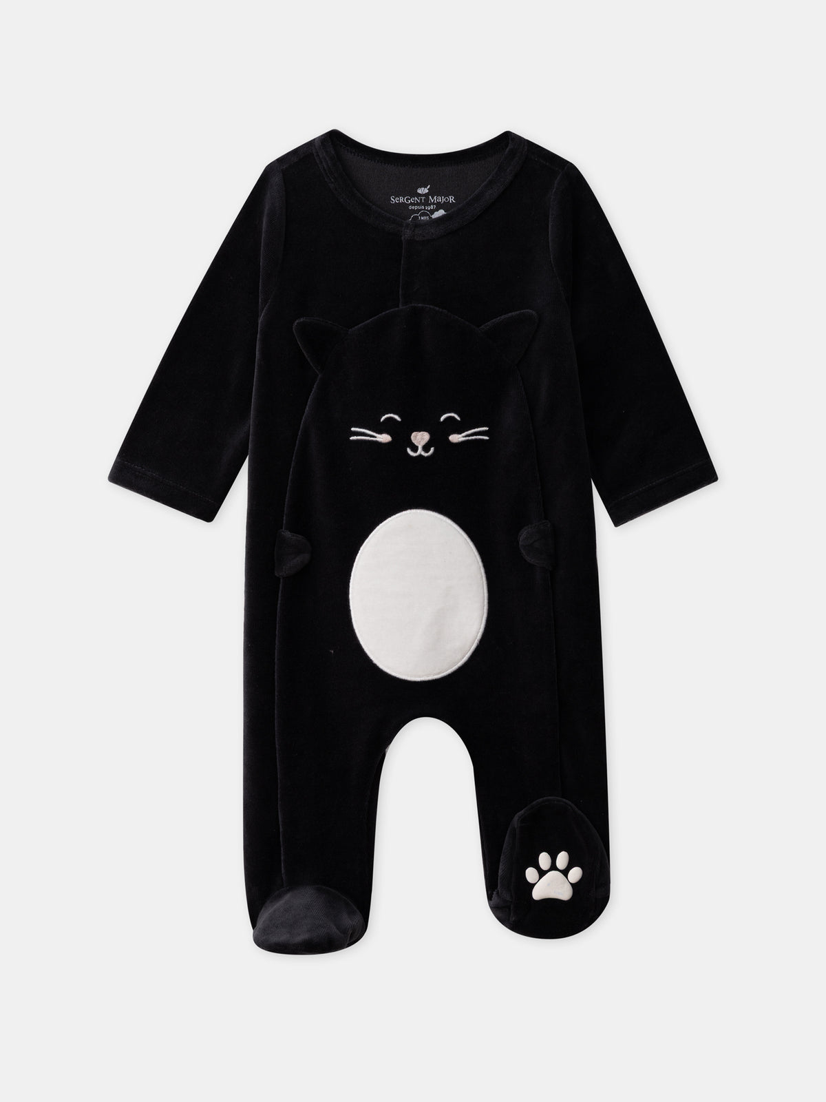 Grenouillère noir chat en velours + bonnet Bébé Fille