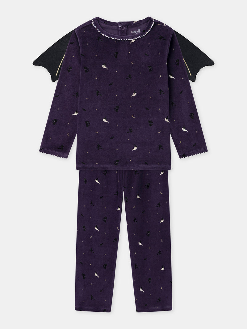 Pyjama d'Halloween violet + ailes de chauve-souris Fille