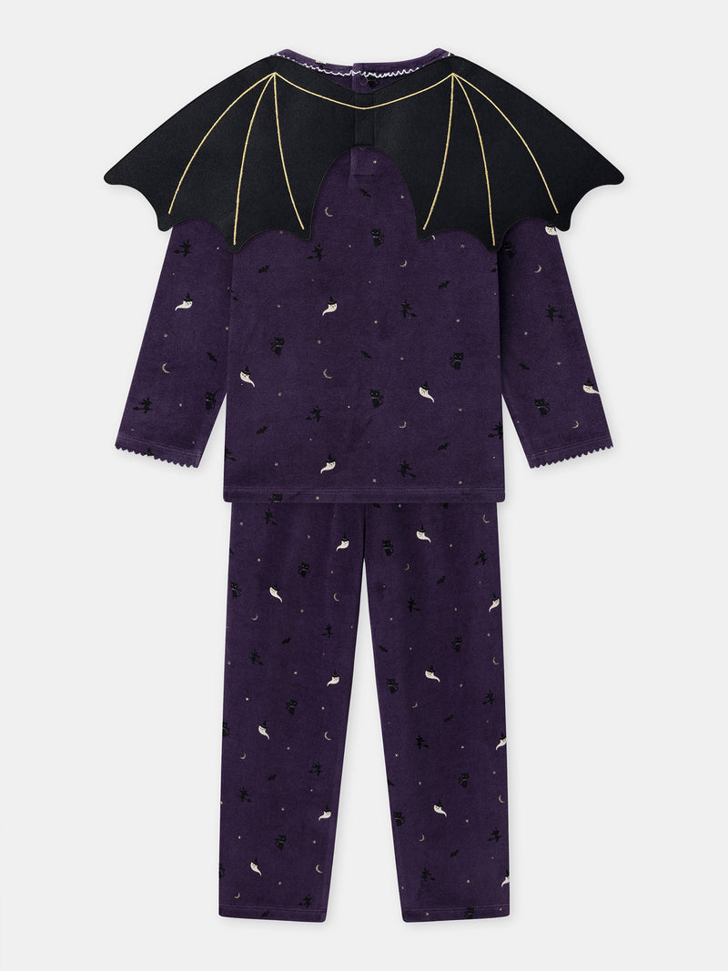 Pyjama d'Halloween violet + ailes de chauve-souris Fille